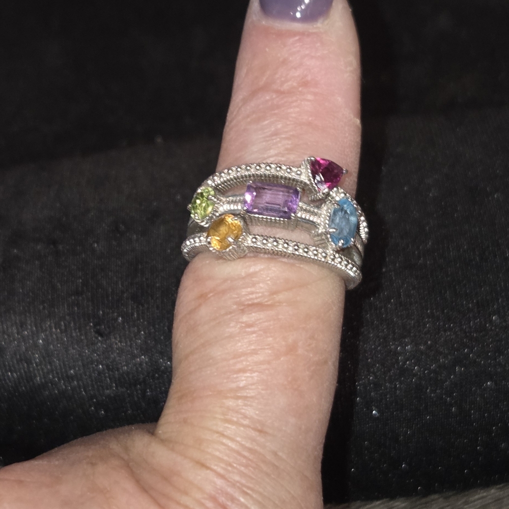 Judith Ripka Silver Ring With Multi-Colored Gemst… - image 1